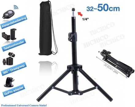 Camerastatief 50cm Hoog – Mini Tripod – Standaard - Telefoonstatief 50cm met Draagtas en Bluetooth Afstandsbediening