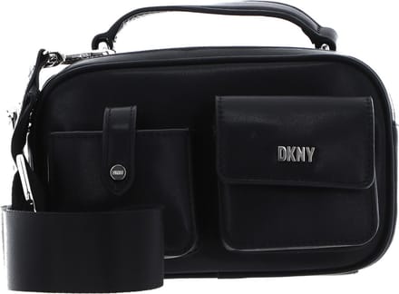 DKNY Leren Handtas Schoudertas Zyon Camera Bag Black / Silver Zwart