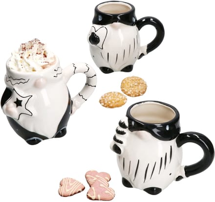 Set van 3 kabouterkoffiemokken, zwart en wit, verschillende ontwerpen - 23105387
