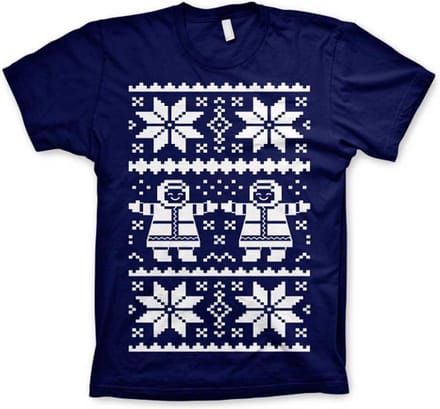 Heren Tshirt -S- Retro X-Mas Knit Pattern Blauw