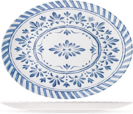 Set van 6 Ovale Melamine Borden, Azulejo Patroon, 35x26 cm