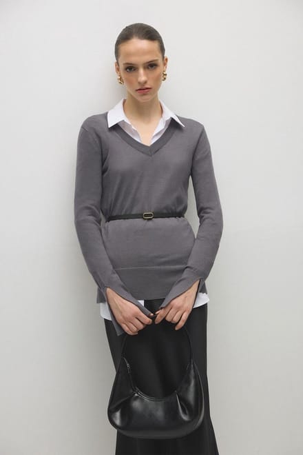 Touché Privé - Zachtgebreide basisblouse - Antraciet - Dames