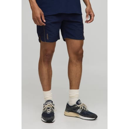 Elastische taille, relaxed gerimpeld nylon met pip-details shorts | Navy | Size Medium