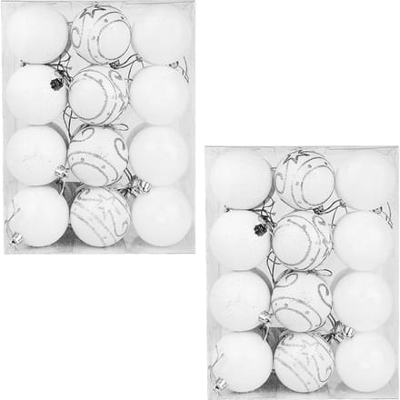 Kerstboomballen 48st Ø6cm - Mat Glanzend Glinsterend - Kunststof Wit