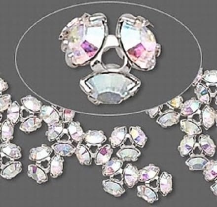 Swarovski Elements, rodiumplated kralencaps met clearAB chatons, 7mm, 12 stuks
