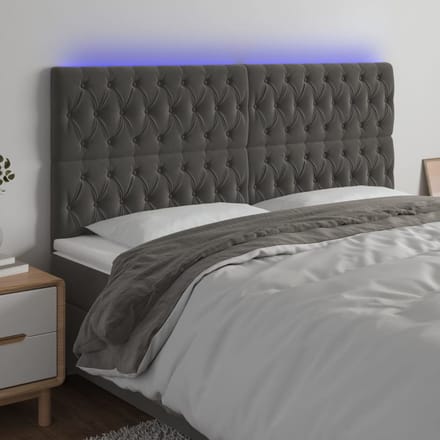vidaXL - Hoofdbord - LED - 200x7x118/128 - cm - fluweel - donkergrijs
