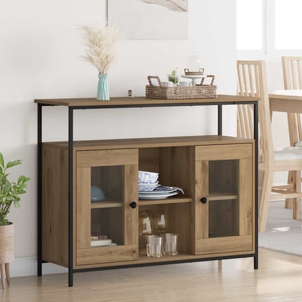 vidaXL - Dressoir - Artisan - Eiken - 100 - x - 35 - x - 80 - cm - Bewerkt - hout