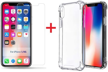 Ntech hoesje Geschikt voor iPhone Xs Max Screenprotector Tempered Glass + Anti Shock Hoesje