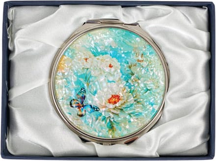 Parelmoer Compacte Spiegel - Reisspiegel Make-up - Dagelijkse Make-up - Dubbele Vergroting 2.5x - Compact Formaat - Turquoise Blauw