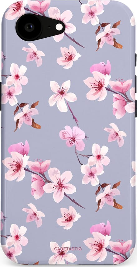 Casetastic hoesje geschikt voor Apple iPhone 16e / Apple iPhone 17e - MagSafe - Dubbellaagse bescherming - Bloemsem Bries - Fashion Case - Zilver Lichtroze Lila
