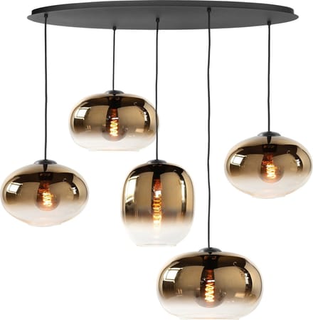 Highlight Hanglamp Bellini Ovaal Goud Transparant Glas 5Lichts