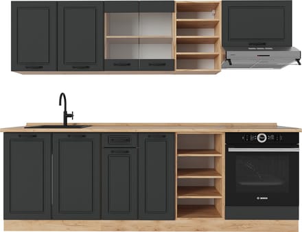 Vicco R-Line Complete keukeneenheid – 240 cm, WB Eik Antraciet landhuis/gouden eik