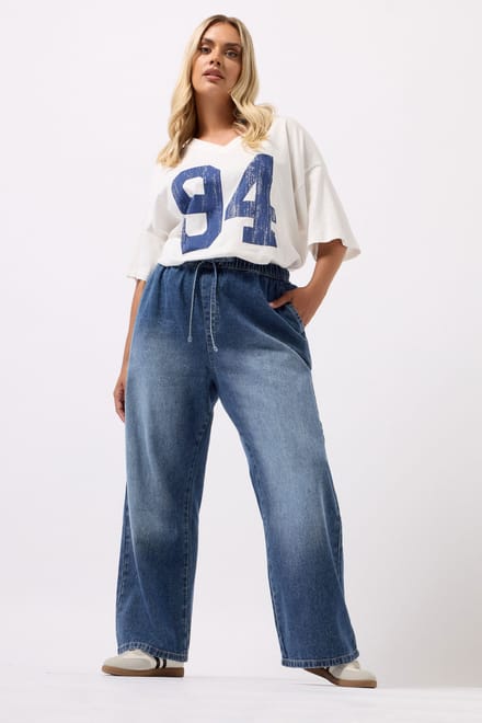 Yours Blauwe Trekkoord Wijde Pijpen Jeans Size 52