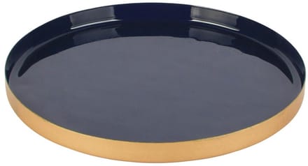 Dekoratief | Dienblad rond, donkerblauw/goud, metaal, 21x21x2cm | A258156