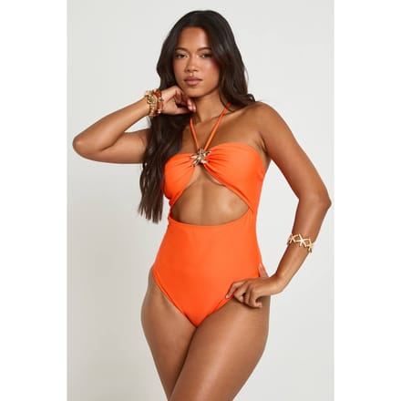 boohoo Dames Badpak Met Halternek, Uitsnijding En Zeesterversiering | Oranje | Maat: 42