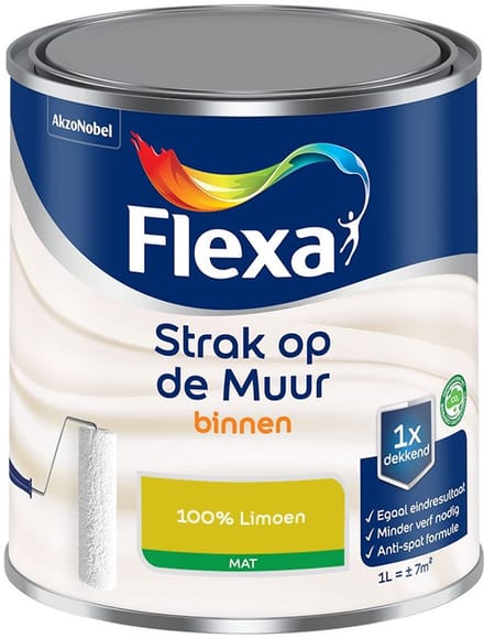 Flexa - Strak Op De Muur Binnen Mat - 100% Limoen - Mengverf - 1 L
