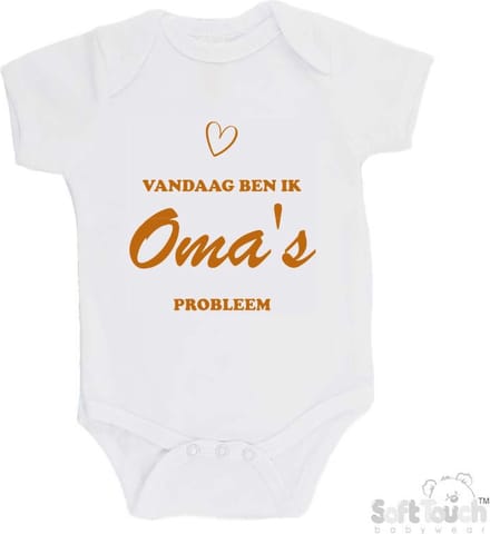 100% katoenen Romper "Vandaag ben ik oma's probleem" Unisex Katoen Wit/tan Maat 56/62