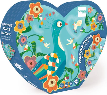 SCRATCH Contour Puzzel - Pauw - 41X58Cm - 40 Stukjes - 3 Jaar