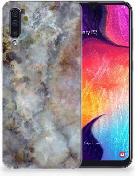 Samsung Galaxy A50 TPU Siliconen Hoesje Marmer Grijs