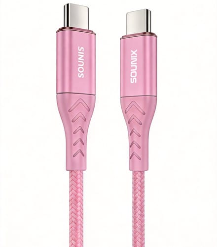 Sounix USB C kabel met E-marker - 5A100W - 2 Meter - Snellader - USB 3.2 - Oplaadkabel - 20Gbps - Gevlochten Nylon - Roze