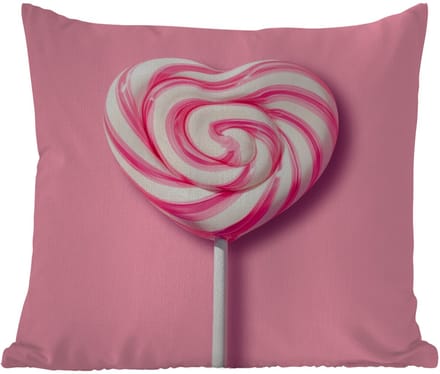 Buitenkussen - Snoep - Lolly - Hart- Roze - 45x45 cm - Weerbestendig