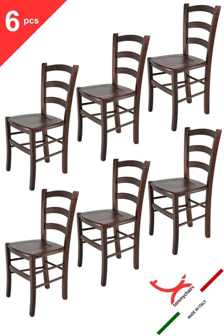 Tommychairs Venice - Eetkamerstoelen - Set van 6 - Licht Walnoot - Hout