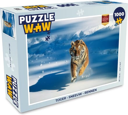 Puzzel Tijger - Sneeuw - Rennen - Legpuzzel - Puzzel 1000 stukjes volwassenen