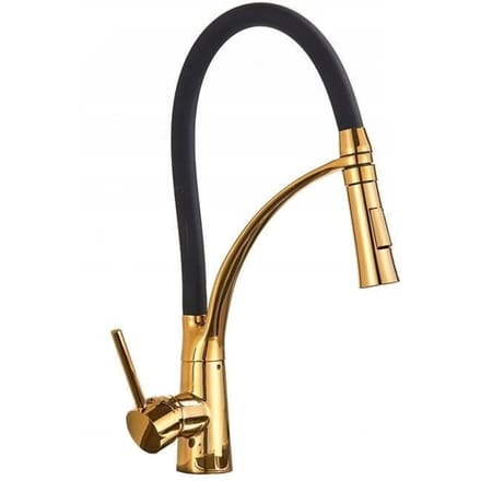 Robinet de cuisine - VIKING CHOICE - Flexible - Noir doré - Laiton - Bec pivotant noir