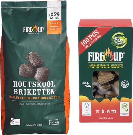 BBQ starterspakket - houtskool briketten 5 kilo - barbecue aanmaakblokjes 100x