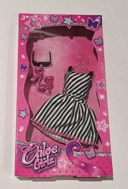 Chloe Girlz Poppenkleding Zwart/wit Gestreept Jurkje