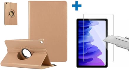 Screenprotector Geschikt voor Samsung Galaxy Tab A7 Hoes - (2020/2022) - 360 graden draaibaar case Goud + screenprotector gehard glas