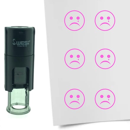 CombiCraft Stempel Smiley Verdrietig 10mm rond - Roze inkt