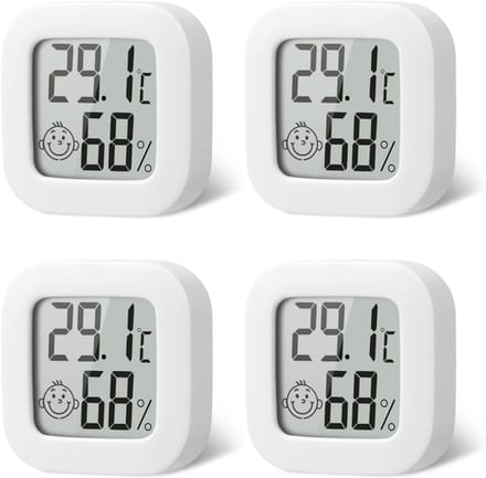 Set van 4 hygrometers - Hygrometer - thermometer - hygrometer binnen - elektronische hygrometer - Wandgemonteerde temperatuur- en vochtigheidsmeter - Witte - plastic