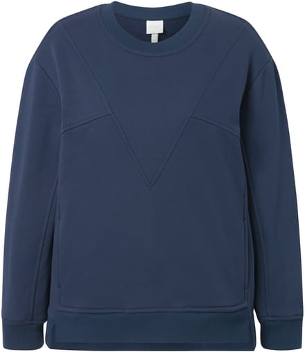 Ulla Popken - Dames - Sweatshirt patchlook ronde hals lange mouwen - Marine - Maat 46+