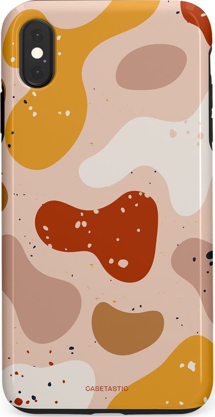 Casetastic hoesje geschikt voor Apple iPhone XS Max - Dubbellaagse bescherming - Terrazzoque - Fashion Case - Zand Perzik Okergeel Lichtgrijs
