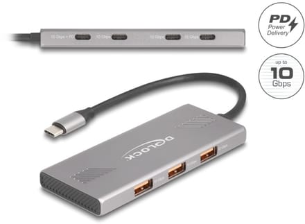Delock 7 Port USB Hub 10 Gbps with 4 x USB Type-C™ female and 3 x USB Type-A female with PD 80 W