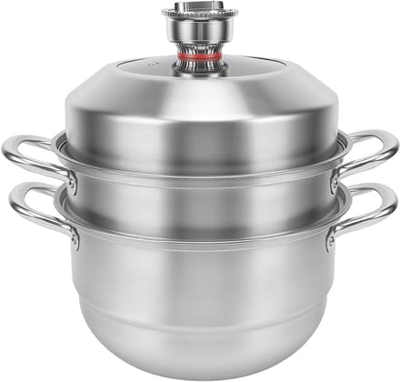 3-laags Stoompot - Multifunctioneel Kookgerei - Gezond Koken - Met Timer - Grote Capaciteit - Zilver