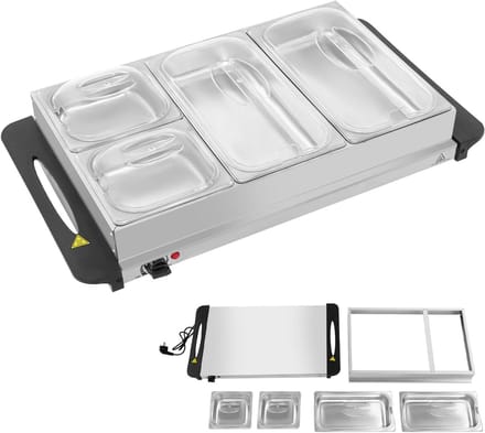 Buffet Voedselverwarmer - Warmhoudplaat - Gerechten Warm Houden - Efficiënte Temperatuurregeling - 4 Dienbladen - Zilver