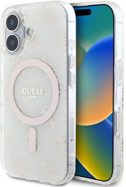 Guess GUHMP16SH4DTEH iPhone 16 wit/wit hardcase IML 4G Achtergrond MagSafe