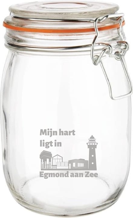 Gegraveerde Weckpot 1 ltr. Egmond aan Zee