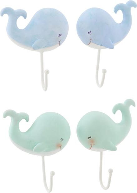 J-Line kapstok Walvis - polyresin - lichtgroen/lichtblauw - set van 4