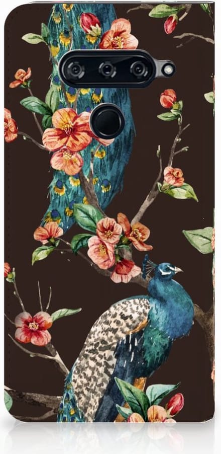 LG V40 Thinq Hoesje maken Pauw met Bloemen