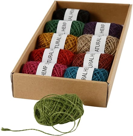 Natuurlijk hennep, dikte 1-2 mm, 10x30 m, diverse kleuren