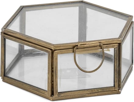 HomeBound by KY | Glazen doosje hexagon met deksel goud | opbergdoosje
