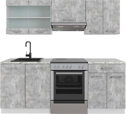 Vicco R-Line Complete keukeneenheid – 200 cm, WB Marmer Beton/Wit