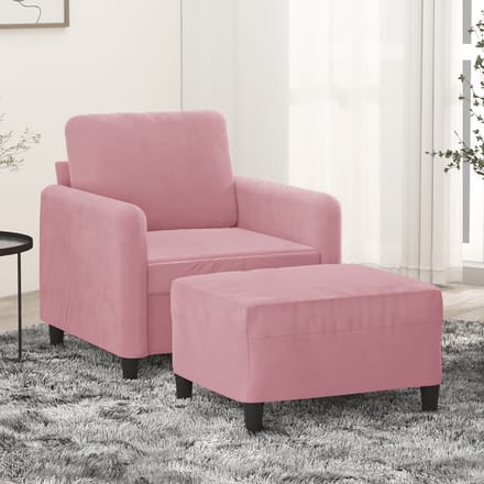 vidaXL - Fauteuil - met - voetenbank - 60 - cm - fluweel - roze