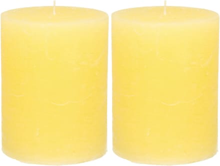 Atmosphera Stompkaars/cilinderkaars - 2x - geel - 7 x 9 cm - middel rustiek model