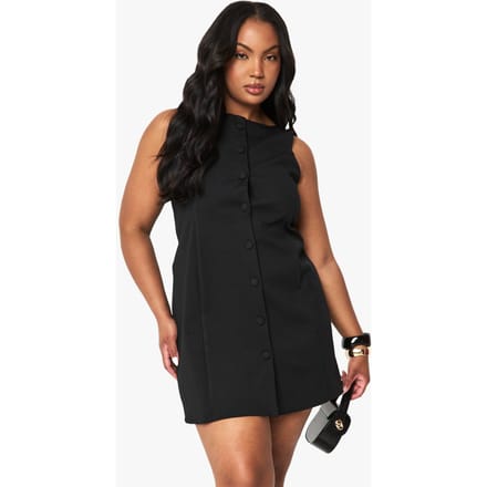 boohoo Dames Plus gestructureerde button-down minijurk | Zwart | Maat: 50