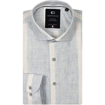 Giordano Overhemd Row Cotton Linnen Blend Mélange Licht Blauw / male