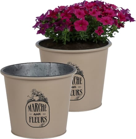Sunnydays /plantenpot/bloempot - 2x - zink - taupe - D19 x H16 cm